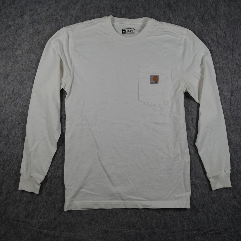 Carhartt Shirt Mens Extra Small White Loose Fit Long Sleeve Pocket K126 WHT Tee